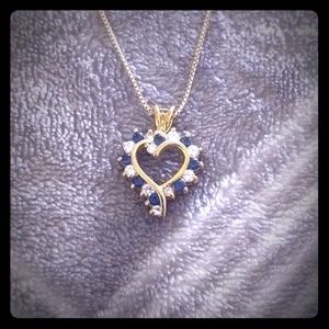 Gold-toned blue/clear crystal heart pendant